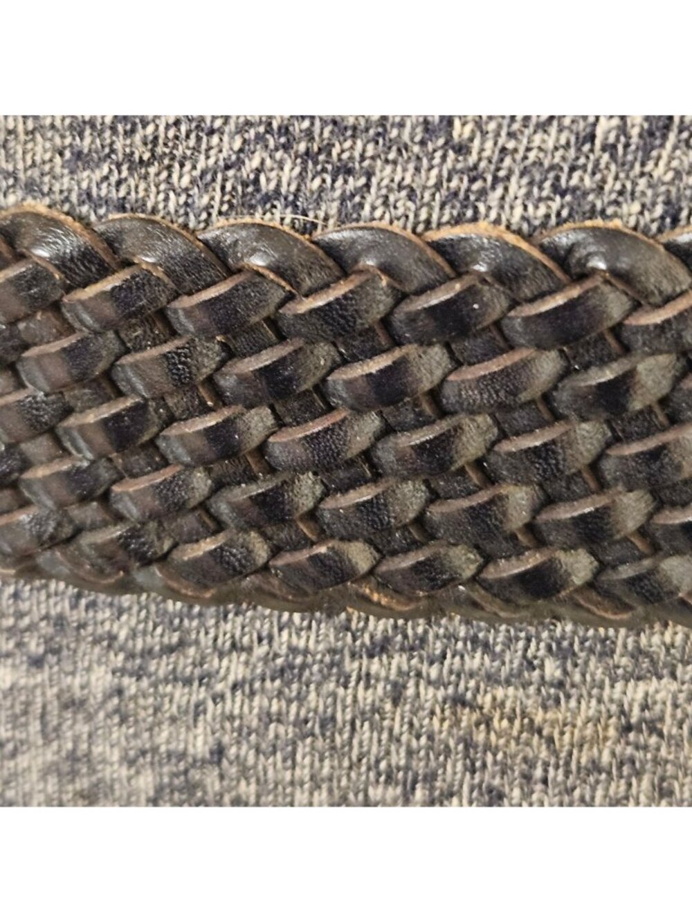 Talbots Braided Woven Belt Womens L Black Leather No Holes Loop Ring Buckle Boho - Picture 3 of 8